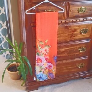 NWT Kultura Vibrant Orange Floral Peacock Scarf